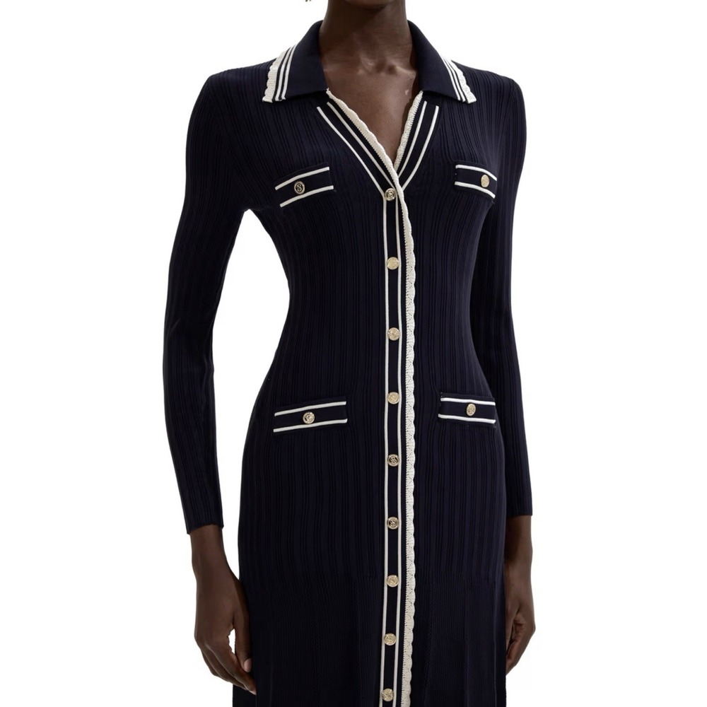 Sandro Alexandrine Long Sleeve Ribbed Mini Sweater Dress Sz 4 Old Money Preppy - Picture 6 of 16